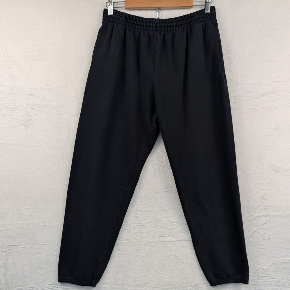 VTG Fruit of the Loom Sweatpants Mens L Black Blank Jogger Fleece Loungewear Y2K